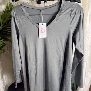 Classic Gray Long Sleeve V-Neck Tee